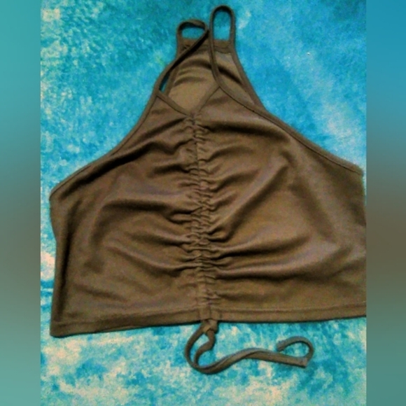 NEW Brown Drawstring Rib-knit Halter top - Picture 2 of 2